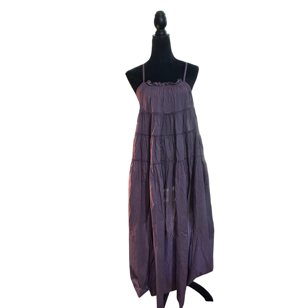 Cabane St Barth Womens Tiered Maxi Dress Purple Spaghetti Strap Ruffle Boho L